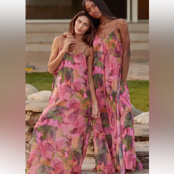 MWT  MISA Los Angeles Salome Long Sheer Dress/Top in Floral Print - Picture 3 of 10